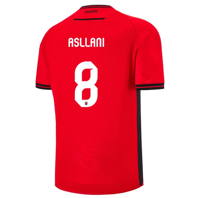 Danxen Män Albanien Kristjan Asllani #8 Röd Svart Hemmatröja Matchtröjor 26-28 Tröjor T-Tröja