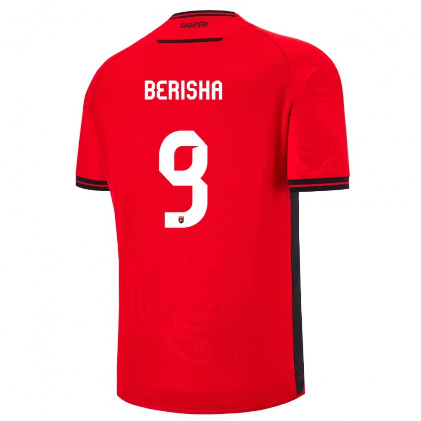 Danxen Män Albanien Fortesa Berisha #9 Röd Svart Hemmatröja Matchtröjor 26-28 Tröjor T-Tröja