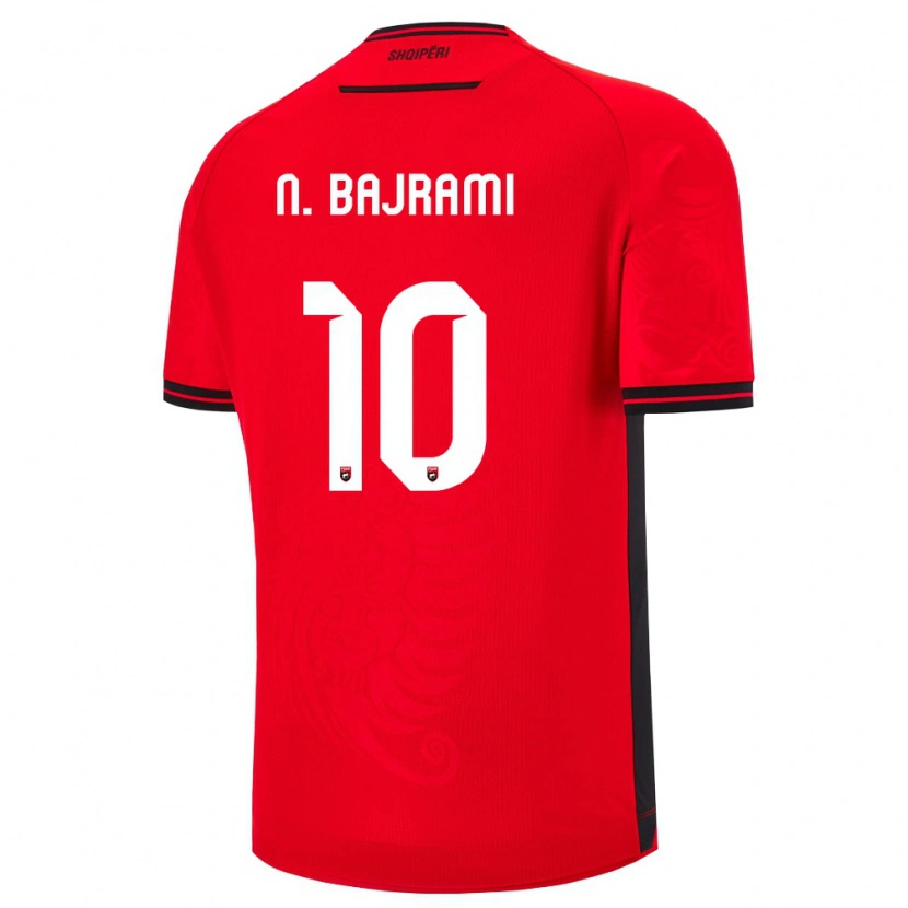 Danxen Män Albanien Nedim Bajrami #10 Röd Svart Hemmatröja Matchtröjor 26-28 Tröjor T-Tröja