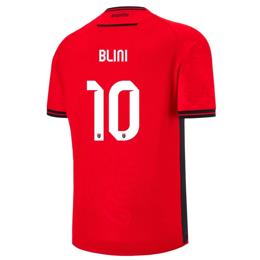 Danxen Män Albanien Oliver Blini #10 Röd Svart Hemmatröja Matchtröjor 26-28 Tröjor T-Tröja