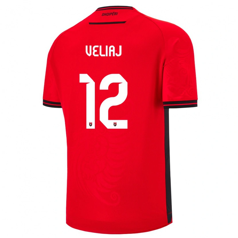 Danxen Män Albanien Giulio Veliaj #12 Röd Svart Hemmatröja Matchtröjor 26-28 Tröjor T-Tröja