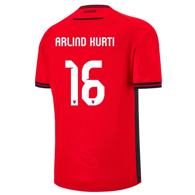Danxen Män Albanien Arlind Kurti #16 Röd Svart Hemmatröja Matchtröjor 26-28 Tröjor T-Tröja