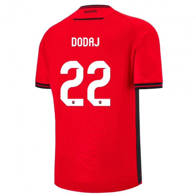 Danxen Män Albanien Kevin Dodaj #22 Röd Svart Hemmatröja Matchtröjor 26-28 Tröjor T-Tröja
