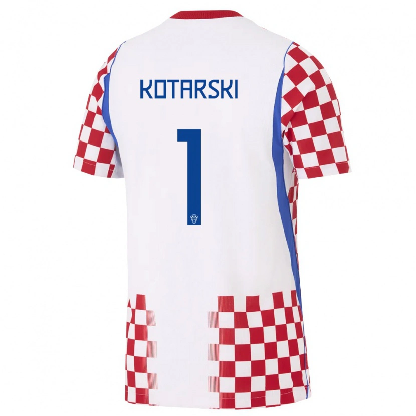 Danxen Män Kroatien Dominik Kotarski #1 Vit Röd Blå Hemmatröja Matchtröjor 26-28 Tröjor T-Tröja