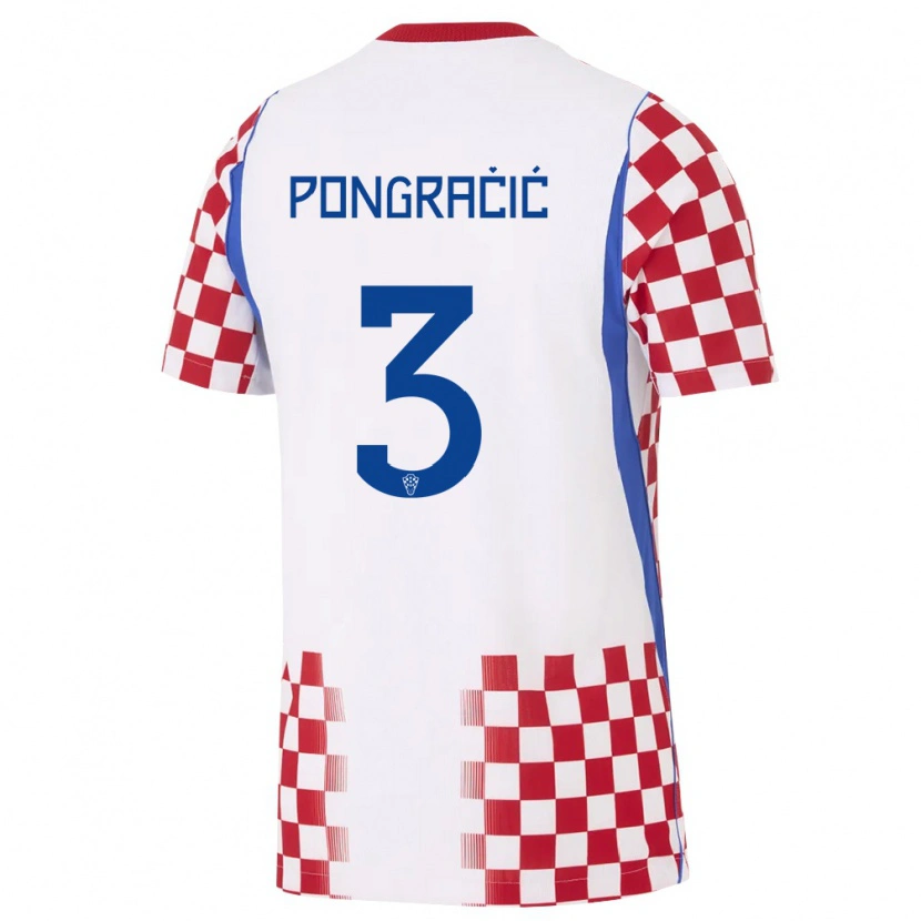 Danxen Män Kroatien Marin Pongracic #3 Vit Röd Blå Hemmatröja Matchtröjor 26-28 Tröjor T-Tröja