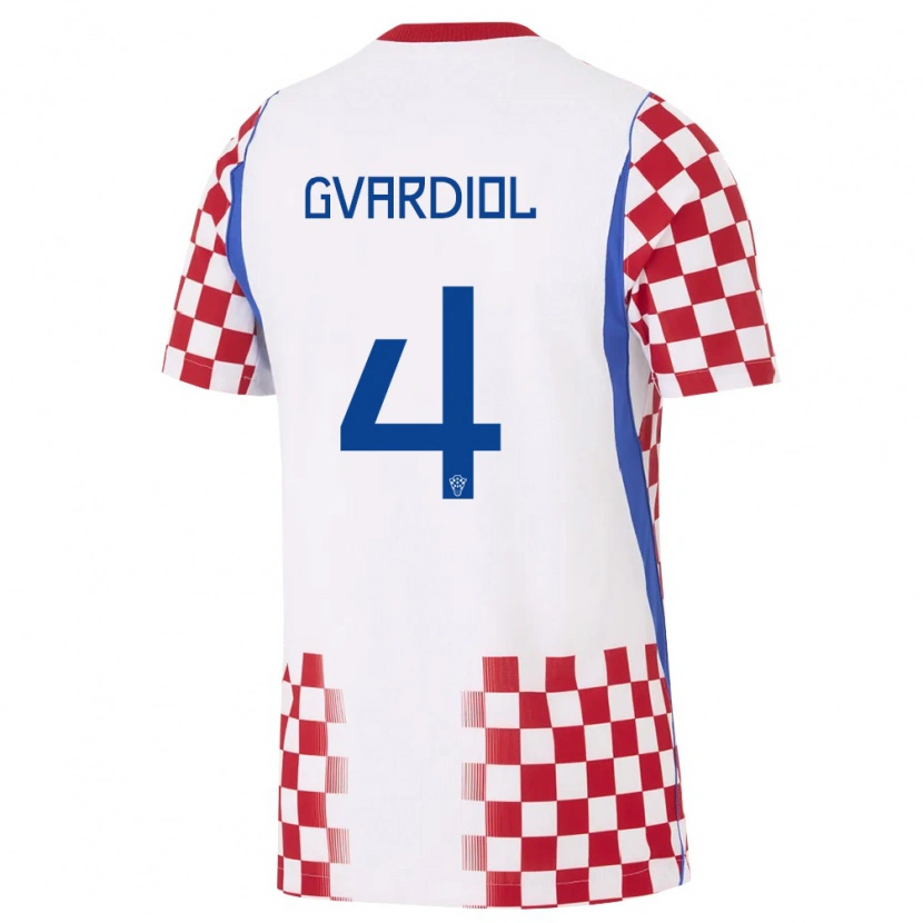 Danxen Män Kroatien Josko Gvardiol #4 Vit Röd Blå Hemmatröja Matchtröjor 26-28 Tröjor T-Tröja