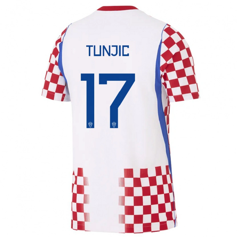 Danxen Män Kroatien Luka Tunjic #17 Vit Röd Blå Hemmatröja Matchtröjor 26-28 Tröjor T-Tröja