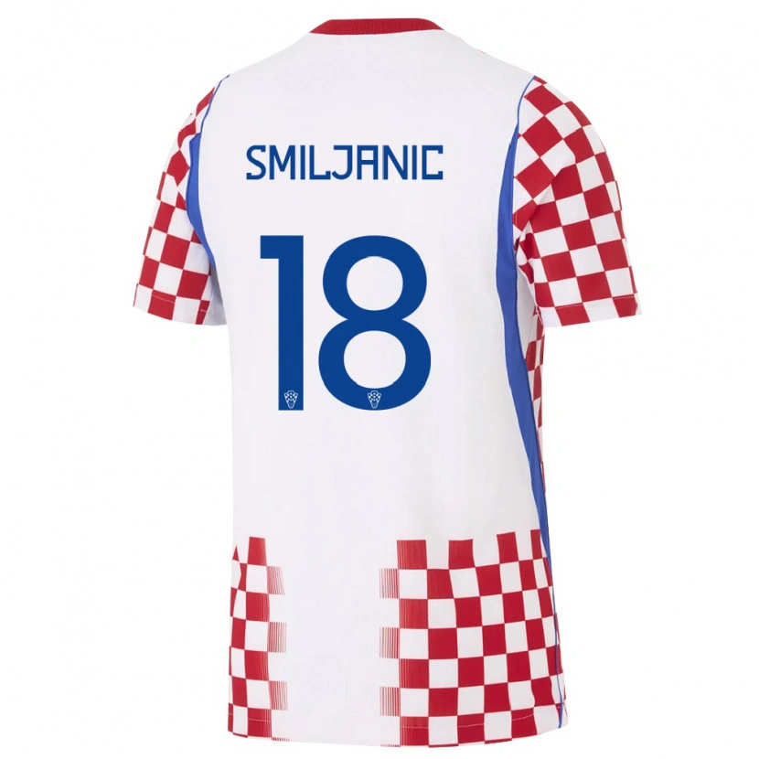 Danxen Män Kroatien Pavle Smiljanic #18 Vit Röd Blå Hemmatröja Matchtröjor 26-28 Tröjor T-Tröja