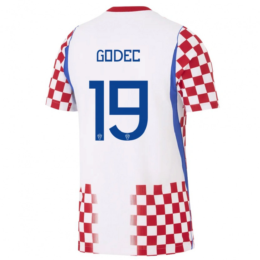Danxen Män Kroatien Noa Godec #19 Vit Röd Blå Hemmatröja Matchtröjor 26-28 Tröjor T-Tröja