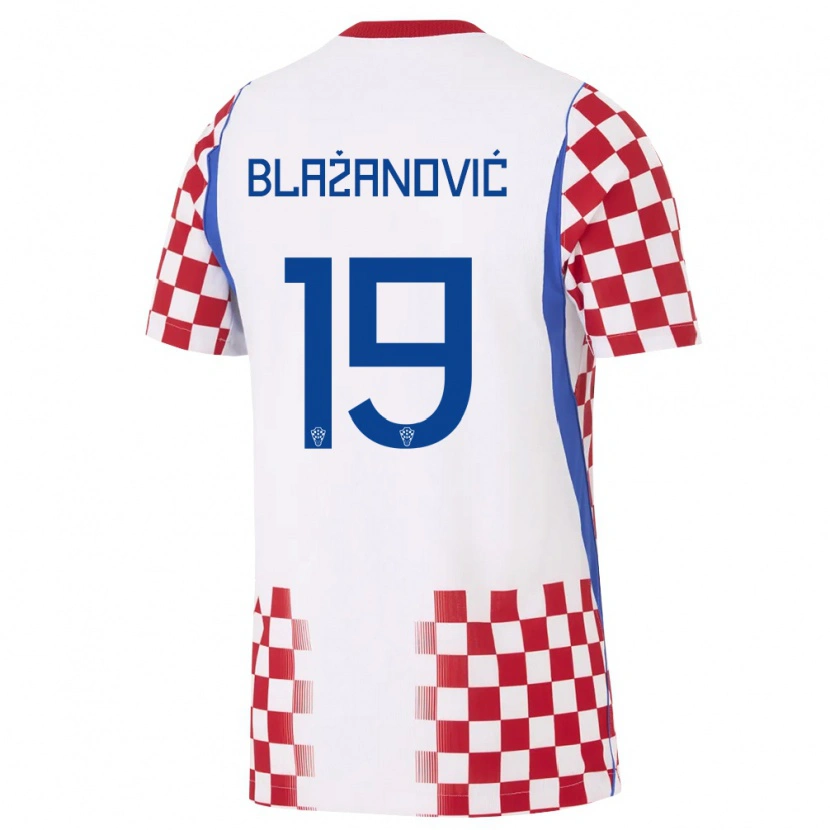 Danxen Män Kroatien Antonio Blazanovic #19 Vit Röd Blå Hemmatröja Matchtröjor 26-28 Tröjor T-Tröja
