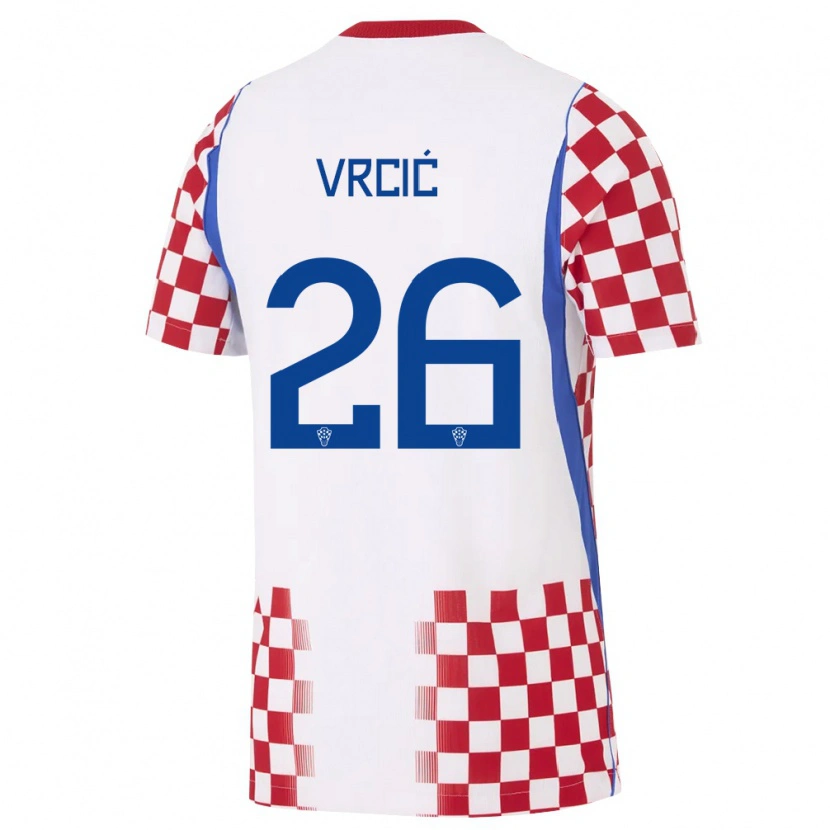 Danxen Män Kroatien Jere Vrcic #26 Vit Röd Blå Hemmatröja Matchtröjor 26-28 Tröjor T-Tröja