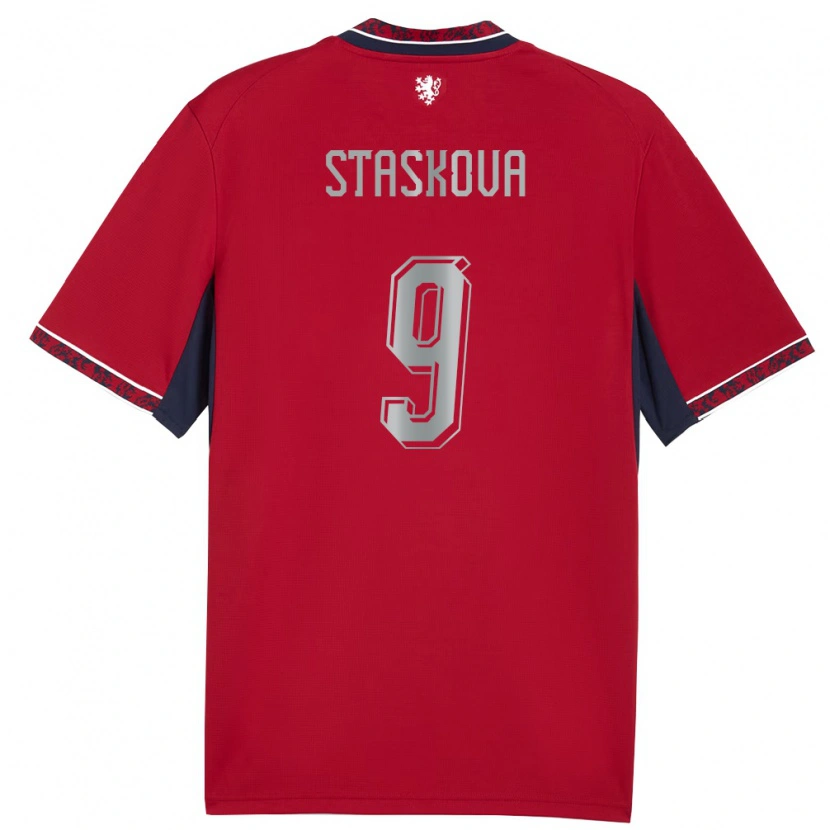 Danxen Män Tjeckien Andrea Stašková #9 Röd Vit Marin Hemmatröja Matchtröjor 26-28 Tröjor T-Tröja