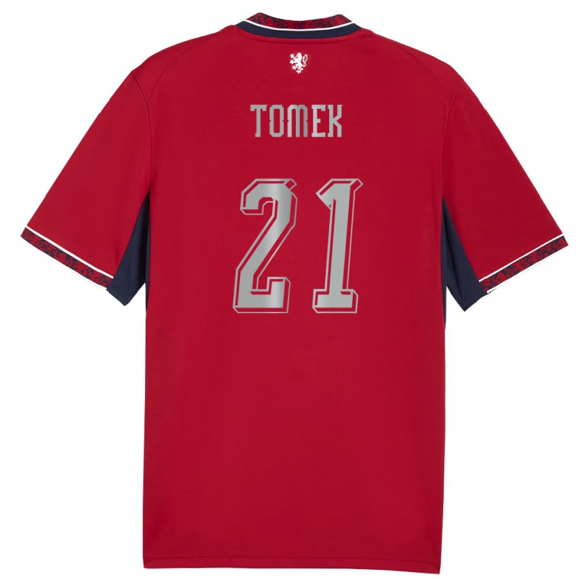 Danxen Män Tjeckien Matyas Tomek #21 Röd Vit Marin Hemmatröja Matchtröjor 26-28 Tröjor T-Tröja