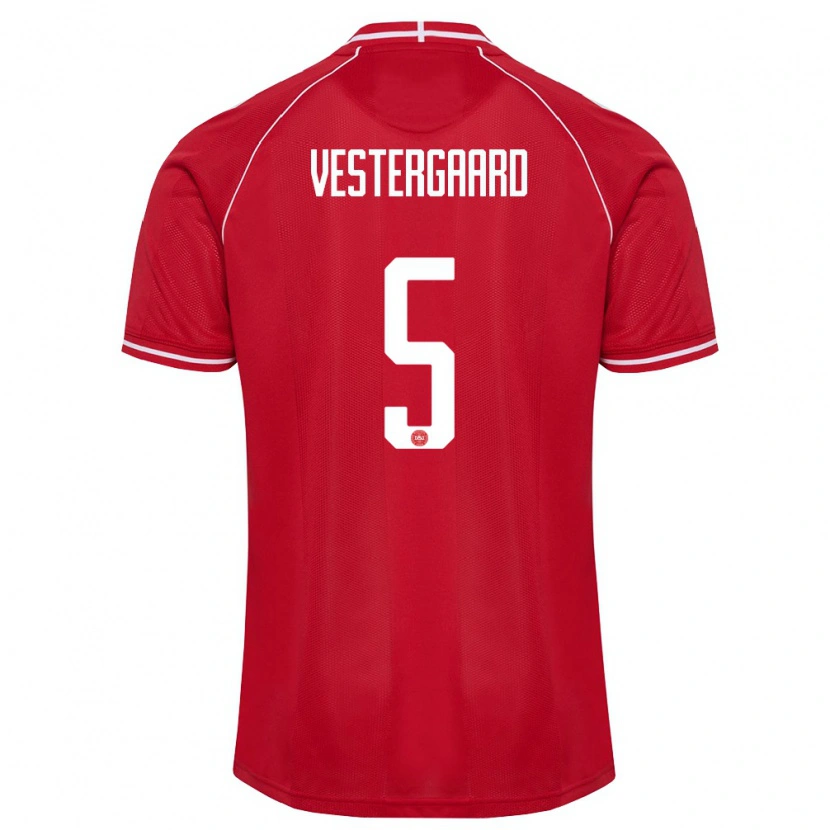 Danxen Män Danmark Frederik Vestergaard #5 Röd Vit Hemmatröja Matchtröjor 26-28 Tröjor T-Tröja