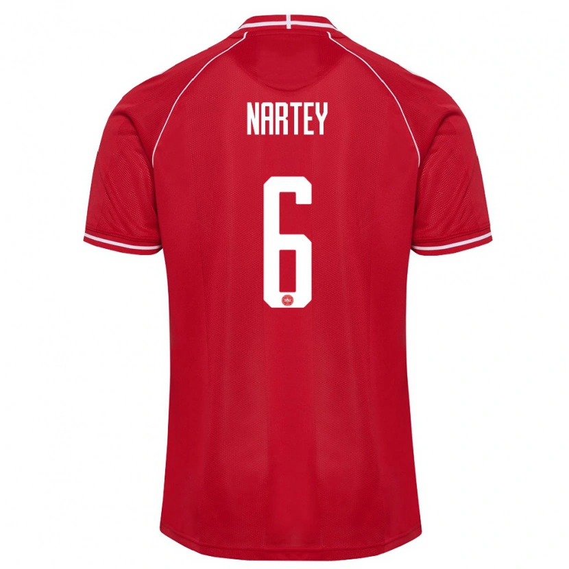 Danxen Män Danmark Nikolas Nartey #6 Röd Vit Hemmatröja Matchtröjor 26-28 Tröjor T-Tröja