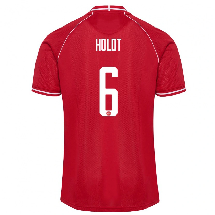 Danxen Män Danmark Olivia Holdt #6 Röd Vit Hemmatröja Matchtröjor 26-28 Tröjor T-Tröja