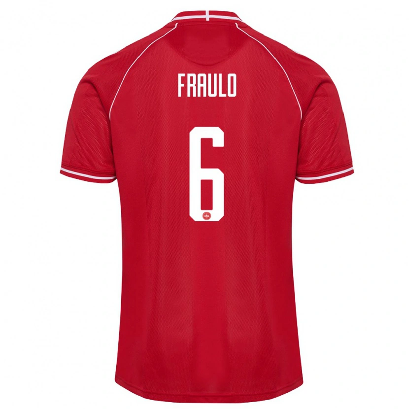 Danxen Män Danmark Oscar Fraulo #6 Röd Vit Hemmatröja Matchtröjor 26-28 Tröjor T-Tröja