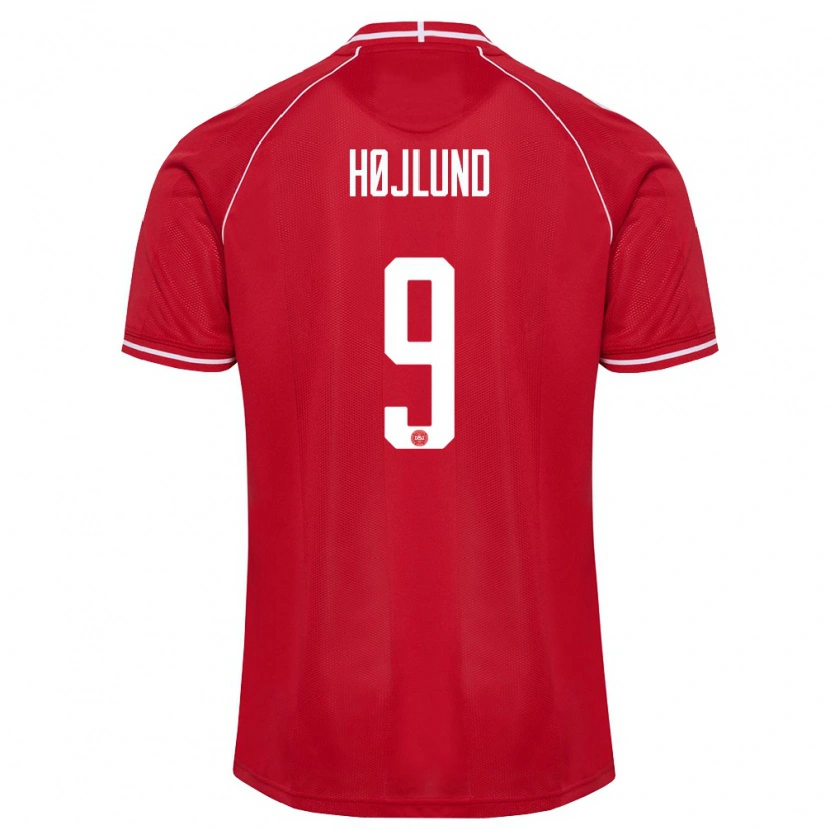 Danxen Män Danmark Rasmus Højlund #9 Röd Vit Hemmatröja Matchtröjor 26-28 Tröjor T-Tröja
