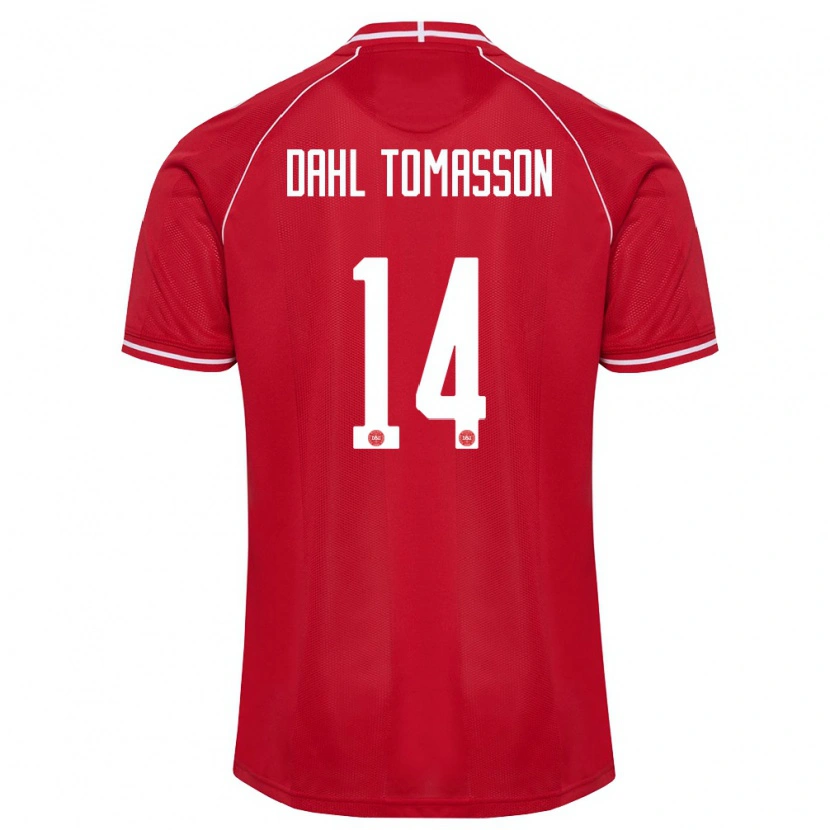 Danxen Män Danmark Luca Dahl Tomasson #14 Röd Vit Hemmatröja Matchtröjor 26-28 Tröjor T-Tröja