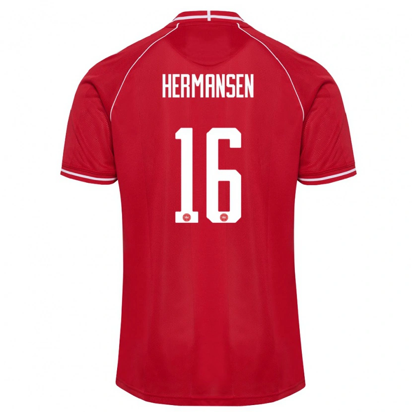 Danxen Män Danmark Mads Hermansen #16 Röd Vit Hemmatröja Matchtröjor 26-28 Tröjor T-Tröja