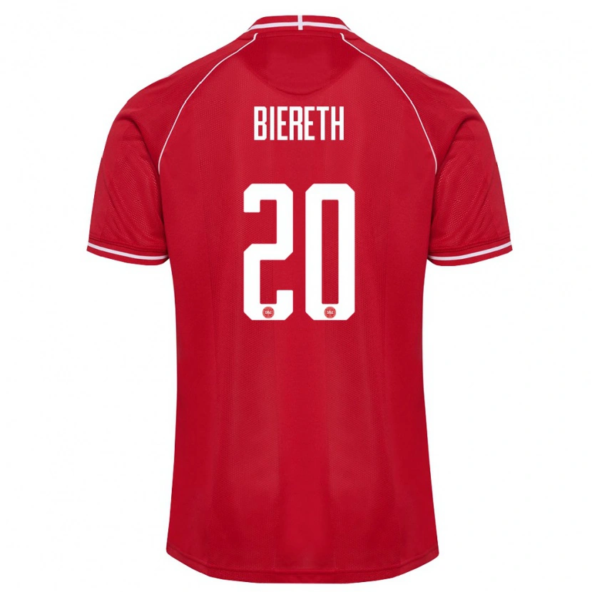 Danxen Män Danmark Mika Biereth #20 Röd Vit Hemmatröja Matchtröjor 26-28 Tröjor T-Tröja