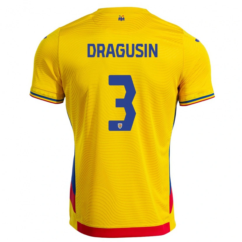 Danxen Män Rumänien Radu Drăgușin #3 Gul Röd Hemmatröja Matchtröjor 26-28 Tröjor T-Tröja