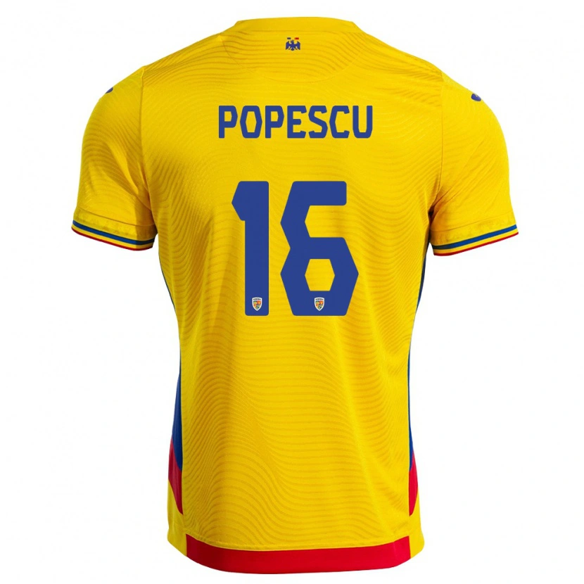 Danxen Män Rumänien Laurențiu Popescu #16 Gul Röd Hemmatröja Matchtröjor 26-28 Tröjor T-Tröja