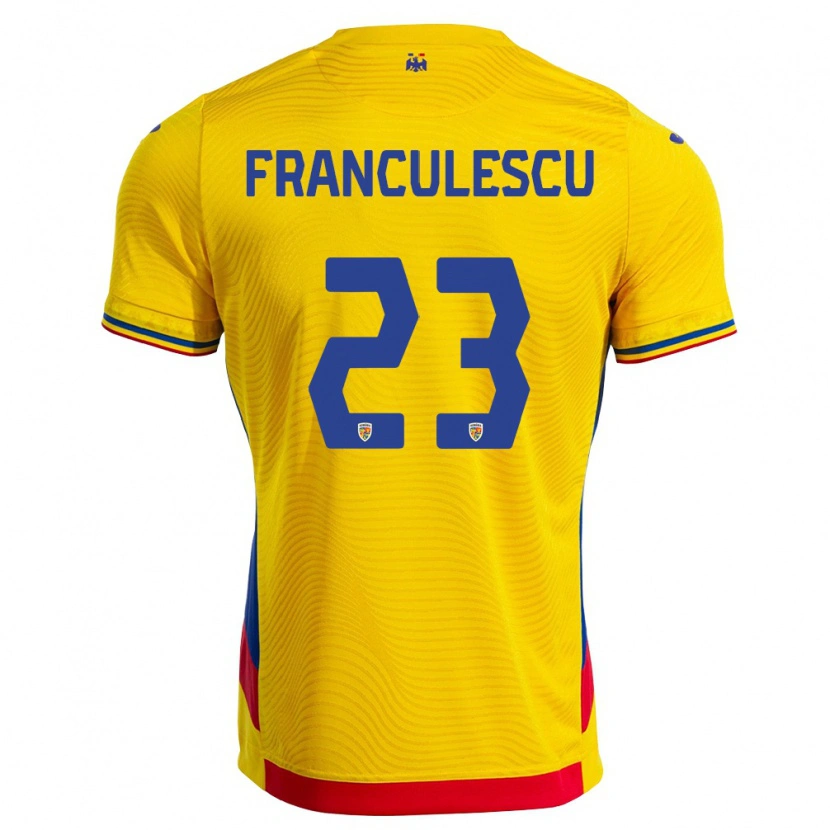 Danxen Män Rumänien Adrian Frănculescu #23 Gul Röd Hemmatröja Matchtröjor 26-28 Tröjor T-Tröja