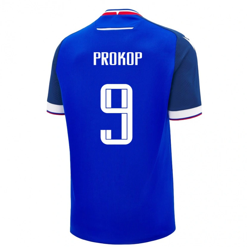 Danxen Män Slovakien Lukas Prokop #9 Blå Vit Hemmatröja Matchtröjor 26-28 Tröjor T-Tröja