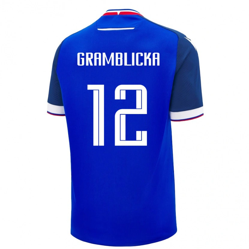 Danxen Män Slovakien Daniel Gramblicka #12 Blå Vit Hemmatröja Matchtröjor 26-28 Tröjor T-Tröja