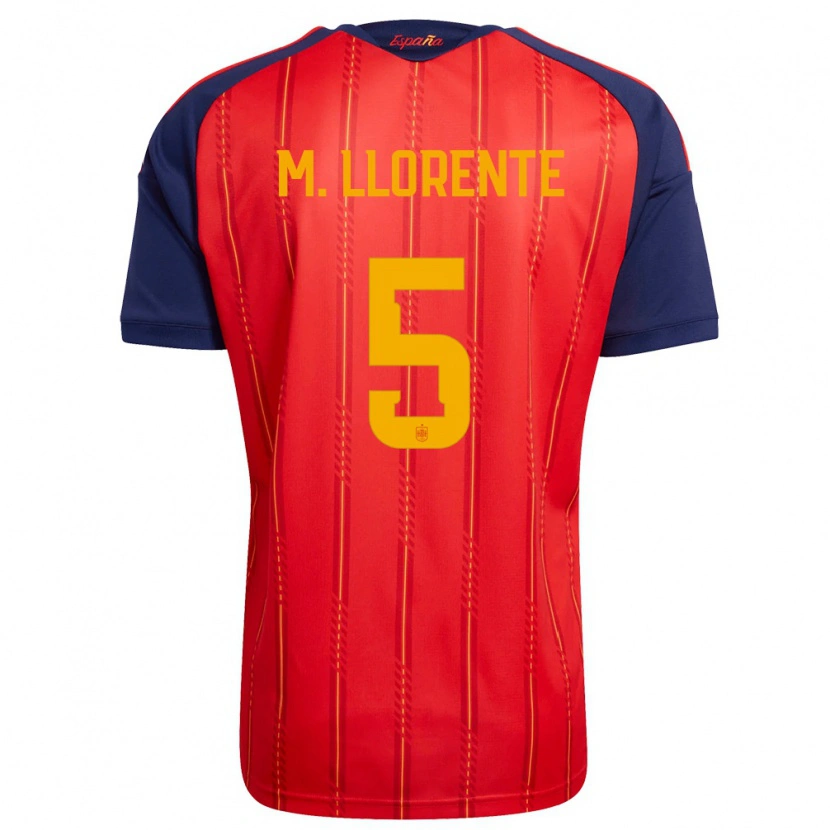 Danxen Män Spanien Marcos Llorente #5 Röd Marin Gul Hemmatröja Matchtröjor 26-28 Tröjor T-Tröja
