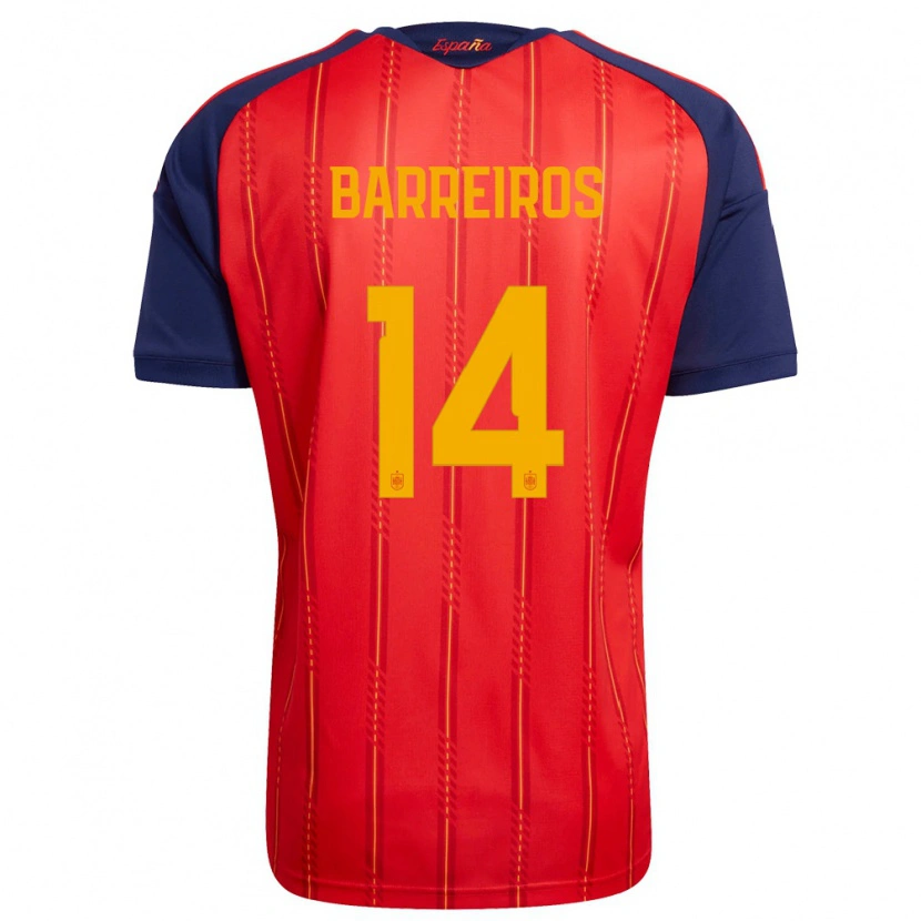 Danxen Män Spanien Iago Barreiros #14 Röd Marin Gul Hemmatröja Matchtröjor 26-28 Tröjor T-Tröja