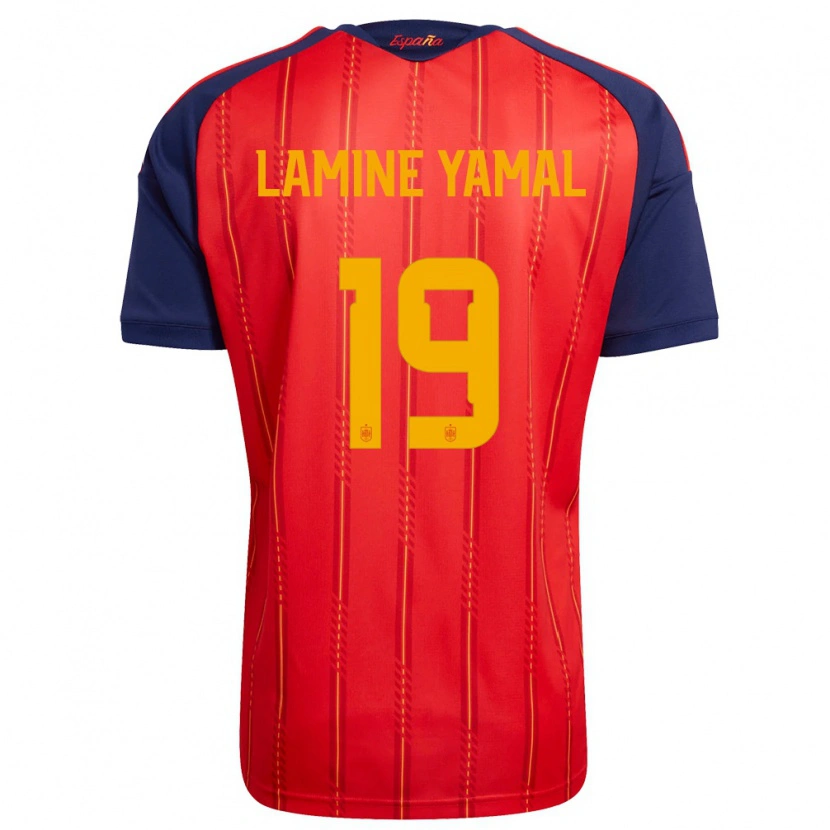 Danxen Män Spanien Lamine Yamal #19 Röd Marin Gul Hemmatröja Matchtröjor 26-28 Tröjor T-Tröja