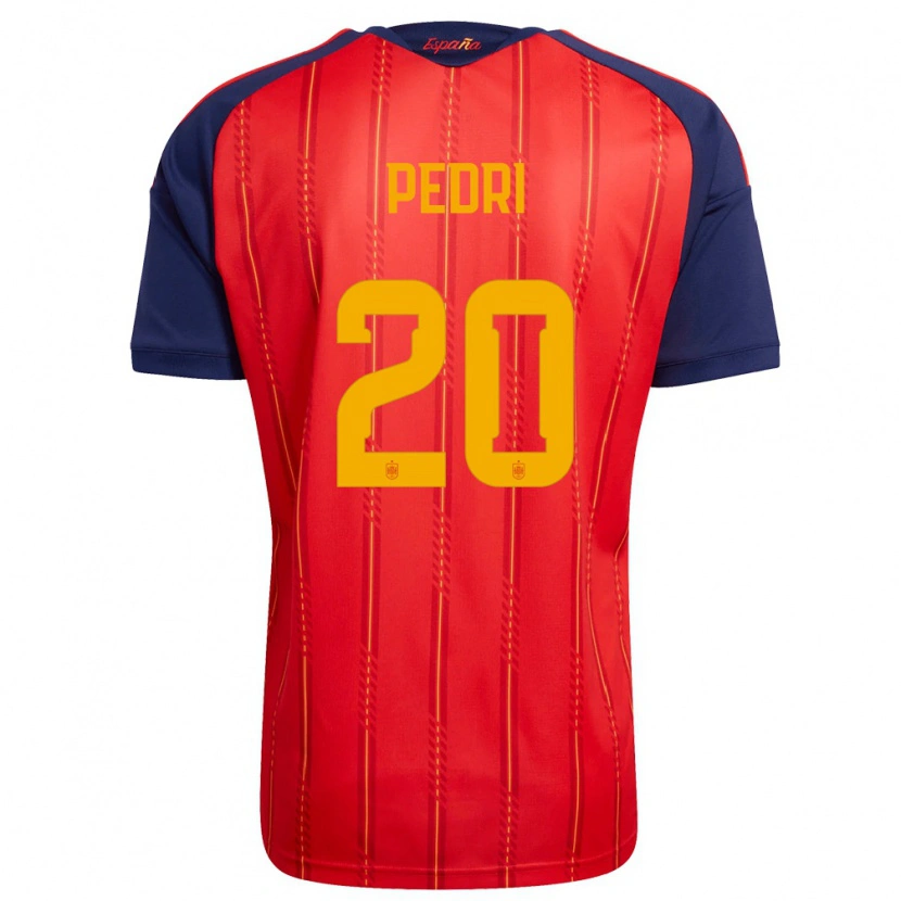 Danxen Män Spanien Pedri #20 Röd Marin Gul Hemmatröja Matchtröjor 26-28 Tröjor T-Tröja