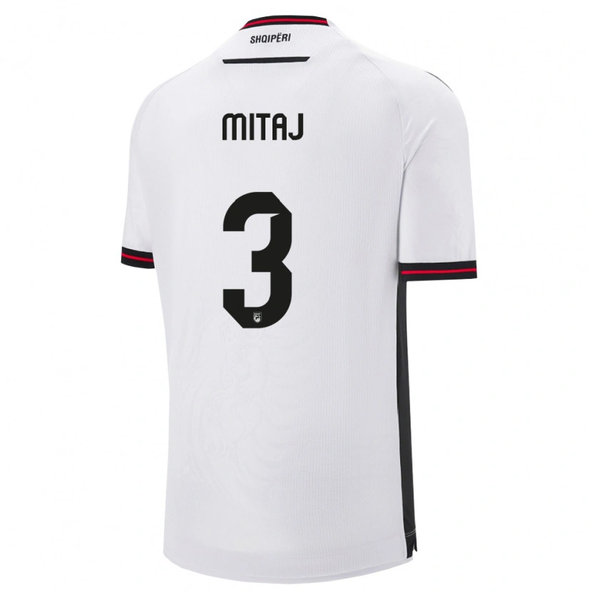 Danxen Män Albanien Mario Mitaj #3 Vit Svart Bortatröja Matchtröjor 26-28 Tröjor T-Tröja