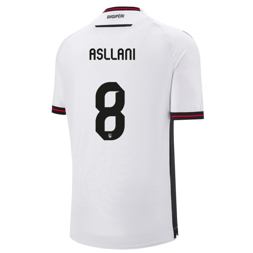 Danxen Män Albanien Kristjan Asllani #8 Vit Svart Bortatröja Matchtröjor 26-28 Tröjor T-Tröja