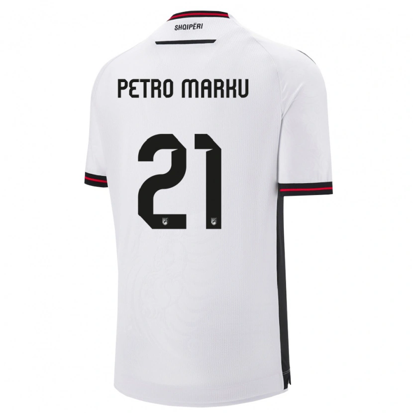 Danxen Män Albanien Petro Marku #21 Vit Svart Bortatröja Matchtröjor 26-28 Tröjor T-Tröja
