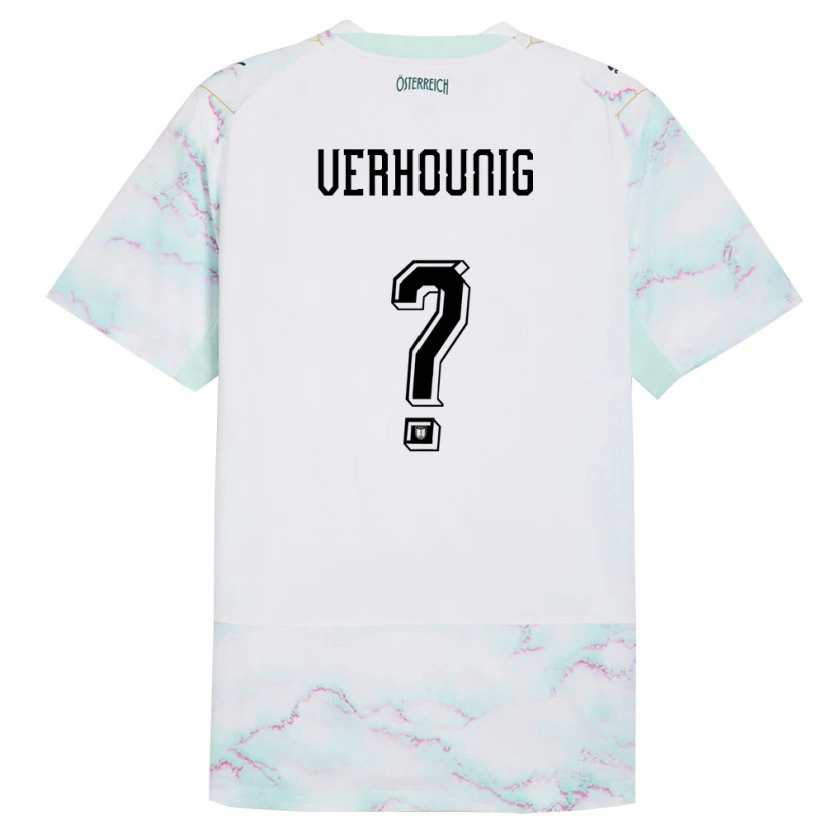 Danxen Män Österrike Phillip Verhounig #0 Vit Grön Guld Bortatröja Matchtröjor 26-28 Tröjor T-Tröja