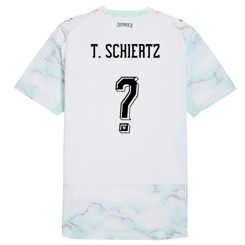 Danxen Män Österrike Tammo Schiertz #0 Vit Grön Guld Bortatröja Matchtröjor 26-28 Tröjor T-Tröja