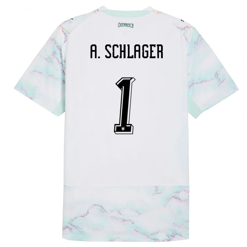 Danxen Män Österrike Alexander Schlager #1 Vit Grön Guld Bortatröja Matchtröjor 26-28 Tröjor T-Tröja