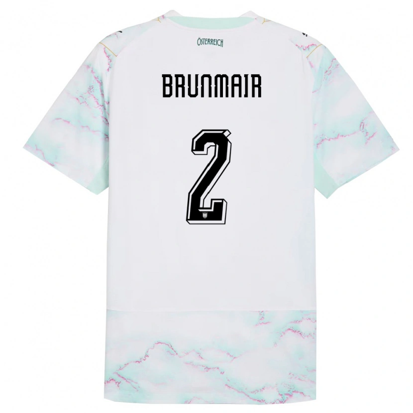 Danxen Män Österrike Livia Brunmair #2 Vit Grön Guld Bortatröja Matchtröjor 26-28 Tröjor T-Tröja