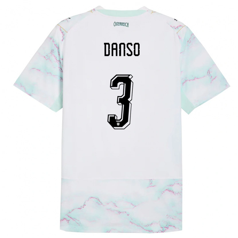 Danxen Män Österrike Kevin Danso #3 Vit Grön Guld Bortatröja Matchtröjor 26-28 Tröjor T-Tröja