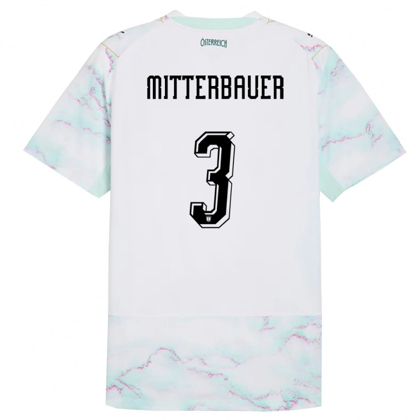 Danxen Män Österrike Elias Mitterbauer #3 Vit Grön Guld Bortatröja Matchtröjor 26-28 Tröjor T-Tröja