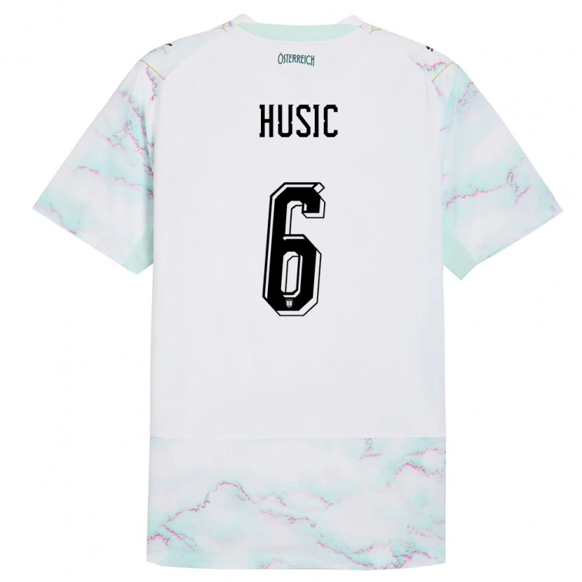 Danxen Män Österrike Loris Husic #6 Vit Grön Guld Bortatröja Matchtröjor 26-28 Tröjor T-Tröja