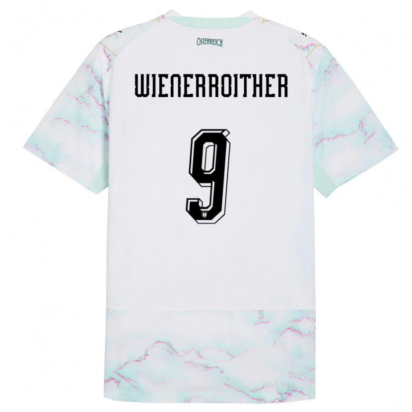 Danxen Män Österrike Katja Wienerroither #9 Vit Grön Guld Bortatröja Matchtröjor 26-28 Tröjor T-Tröja