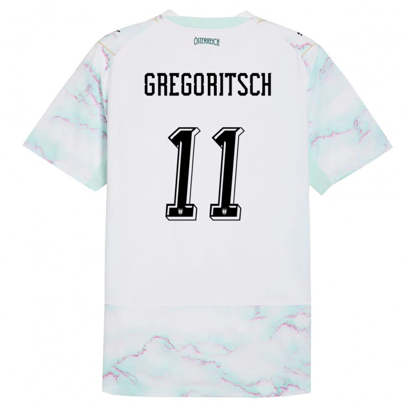 Danxen Män Österrike Michael Gregoritsch #11 Vit Grön Guld Bortatröja Matchtröjor 26-28 Tröjor T-Tröja
