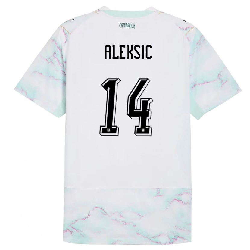 Danxen Män Österrike Filip Aleksic #14 Vit Grön Guld Bortatröja Matchtröjor 26-28 Tröjor T-Tröja