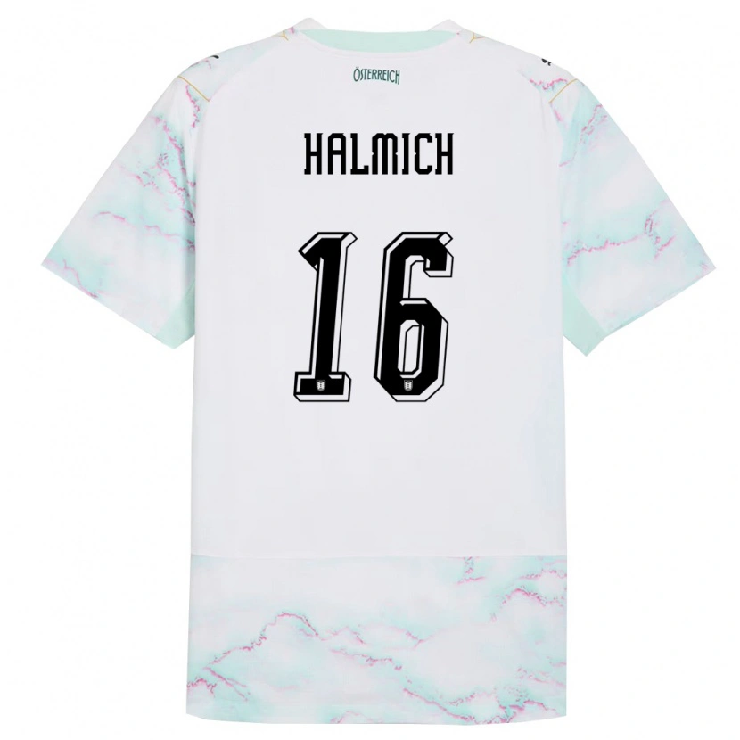 Danxen Män Österrike Julian Halmich #16 Vit Grön Guld Bortatröja Matchtröjor 26-28 Tröjor T-Tröja