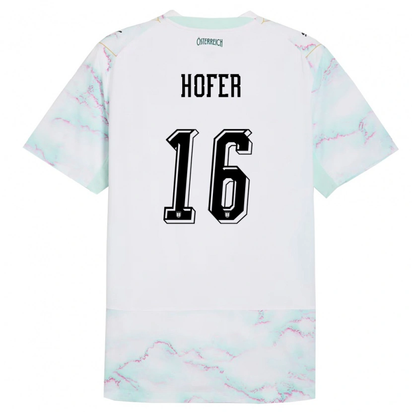 Danxen Män Österrike Raphael Hofer #16 Vit Grön Guld Bortatröja Matchtröjor 26-28 Tröjor T-Tröja