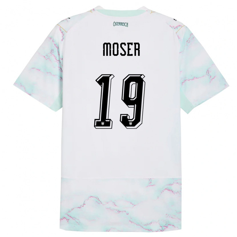 Danxen Män Österrike Johannes Moser #19 Vit Grön Guld Bortatröja Matchtröjor 26-28 Tröjor T-Tröja